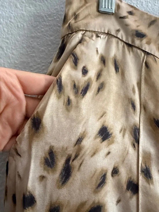 ZARA Satin Animal Print Wide Leg Pants High Waist Slit Hem Size S - Picture 6 of 11